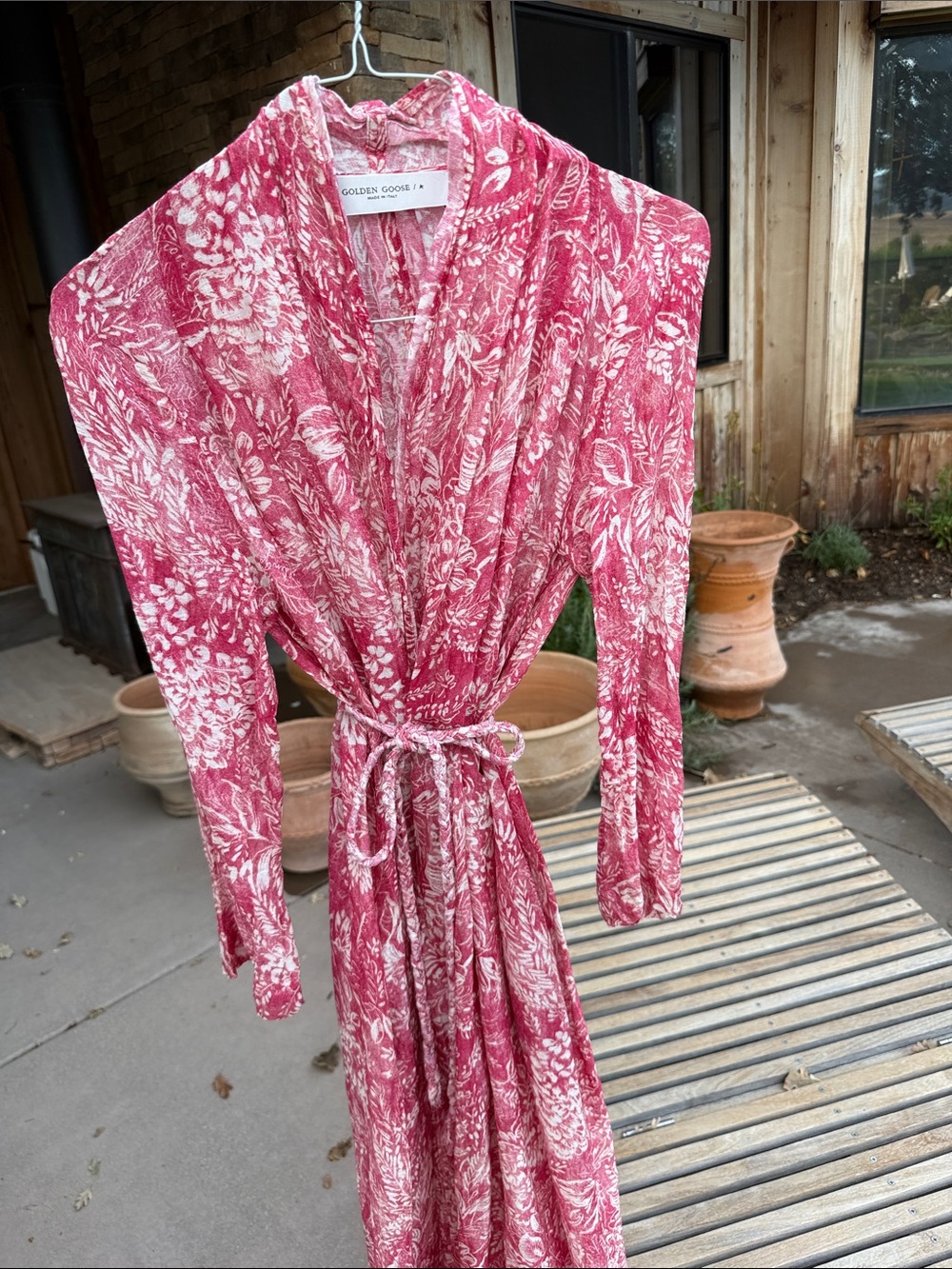 Golden Goose Rose-Print Long Sleeve Wrap Robe Dress